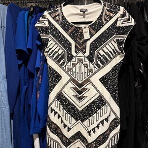 Express Geometric Sequin Short Sleeve Top